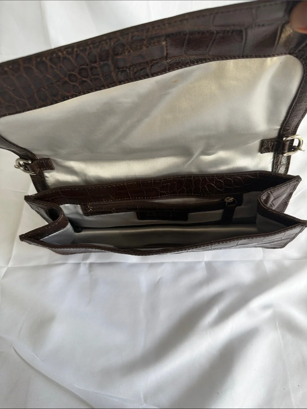 Calvin Klein Dark Brown Croc-Embossed Leather Chain Wristlet